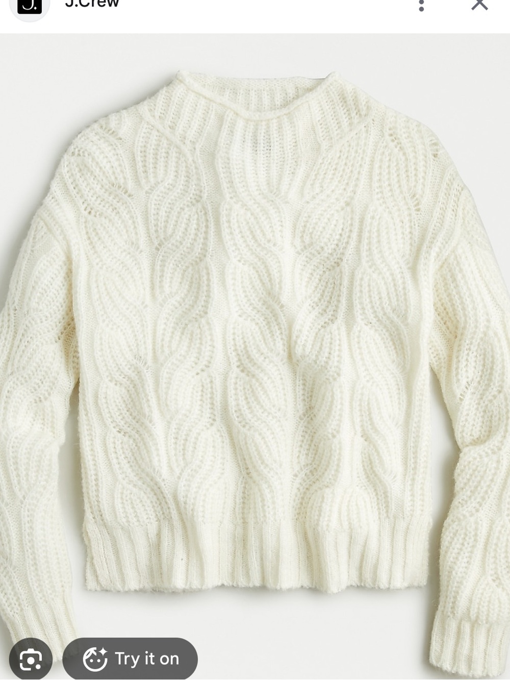J. Crew Cream Cable-Knit Crewneck Sweater